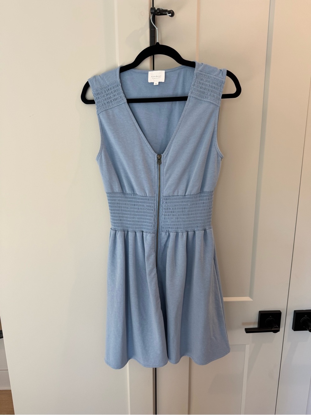 sundays Light Blue Sleeveless Smocked-Waist Mini Dress